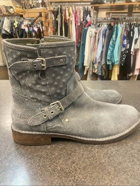 UGG Gray Suede Buckle Ankle Boots